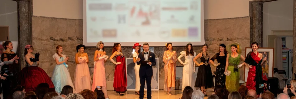 Attilio Reinhardt emcee of a fashion show and beauty pageant