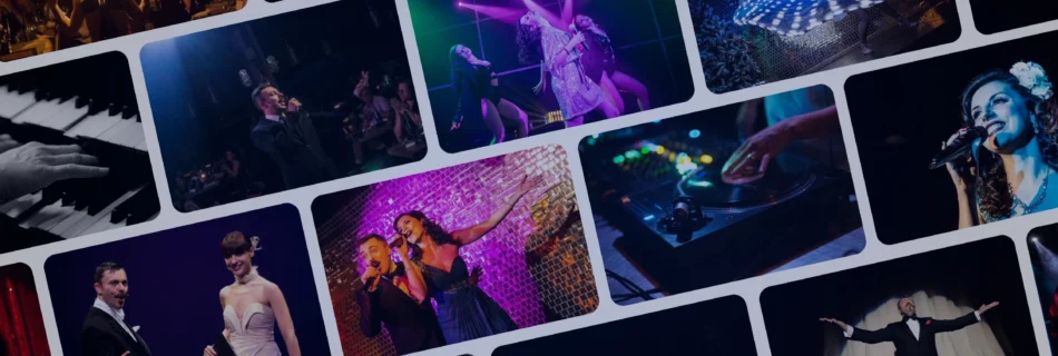 Collage di foto di artisti dello spettacolo