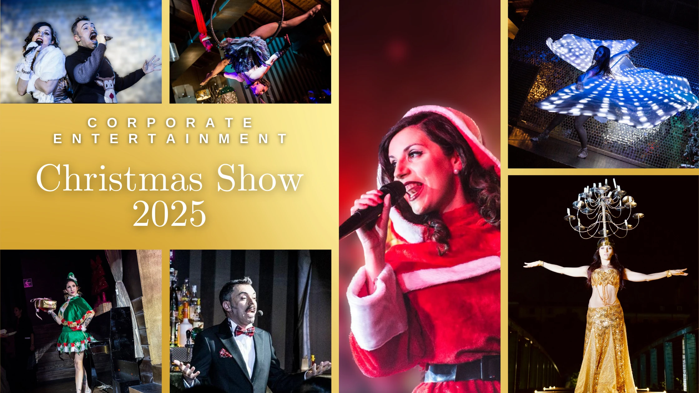 Collage di foto di artisti di varietà a tema Natale